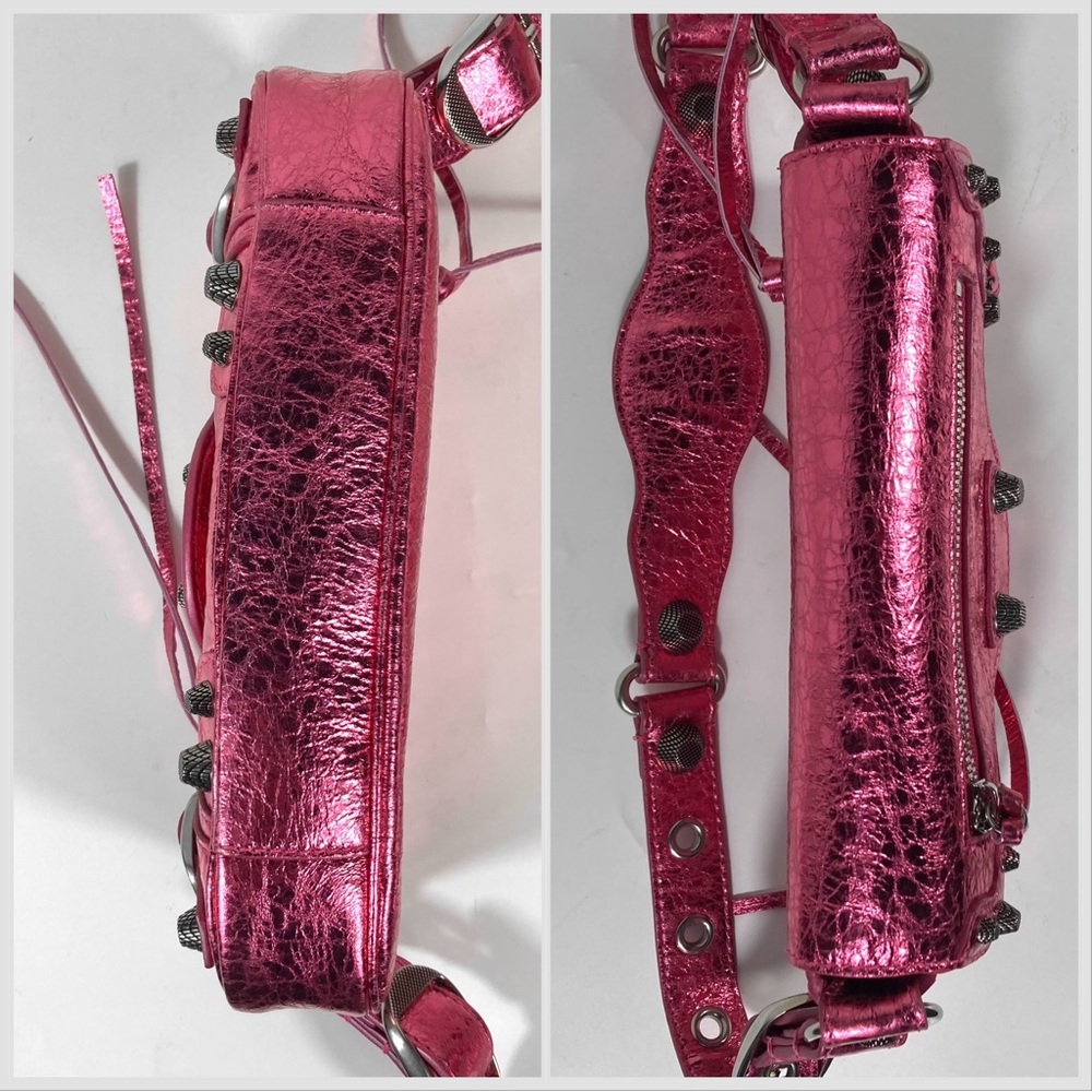 Balenciaga XSmall Le Cagole Metallic Leather Shoulder Bag Pink NEW Lambskin - Picture 15 of 17